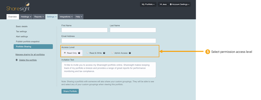 Sharing access of your portfolio