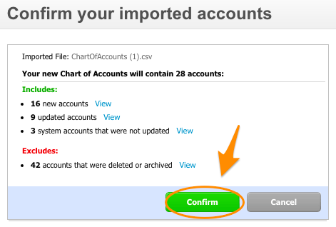 Xero - Confirm your imported accounts