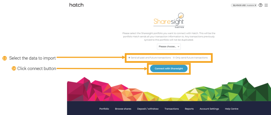 13 14 - connecting Hatch to Sharesight