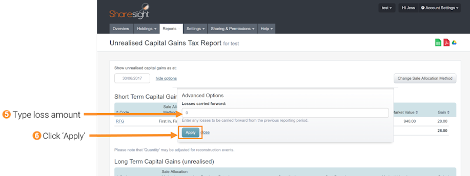 5 & 6 - Unrealised CGT report