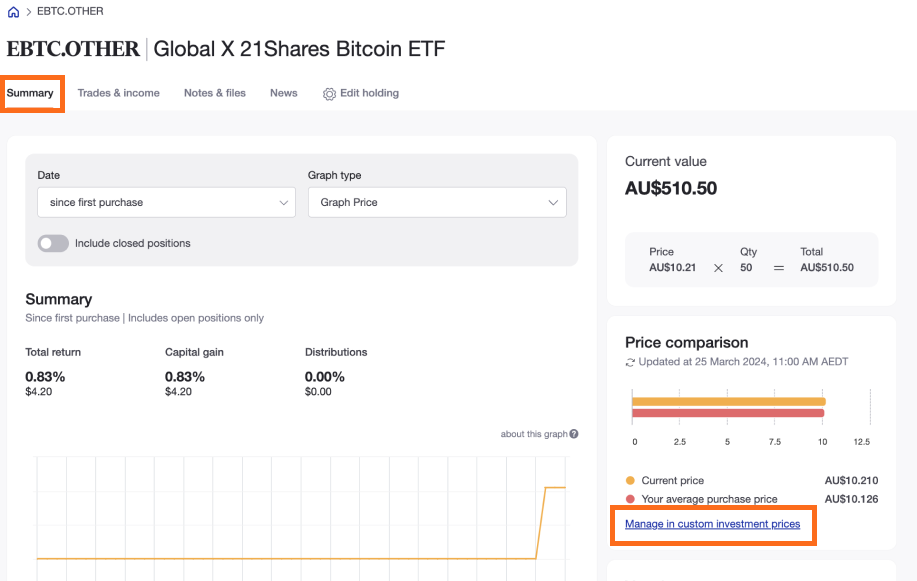 Custom Investment prices