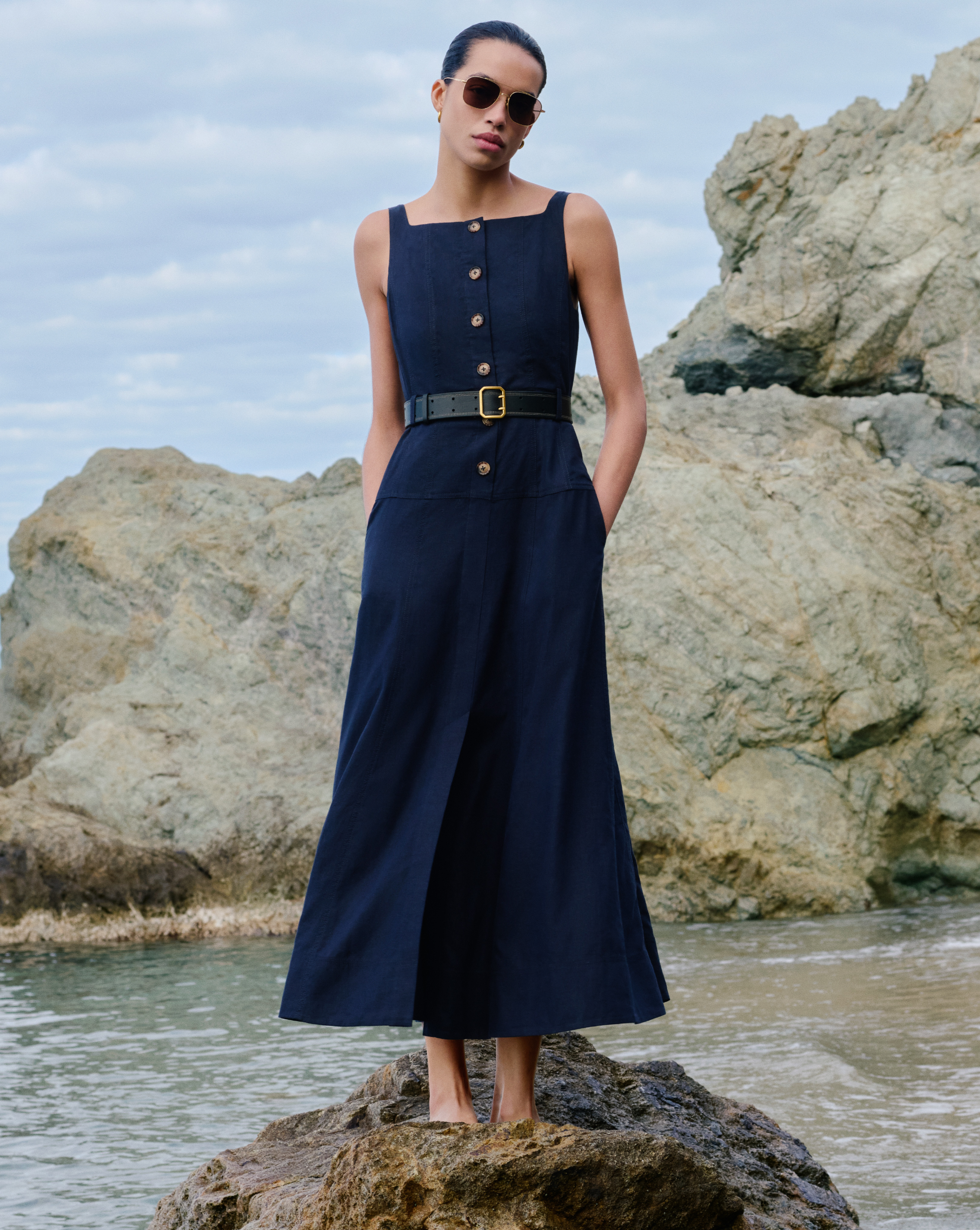 Yellow Slub Jersey Smock Bodice Maxi Dress | Women's Occasion Dresses |  ME+EM