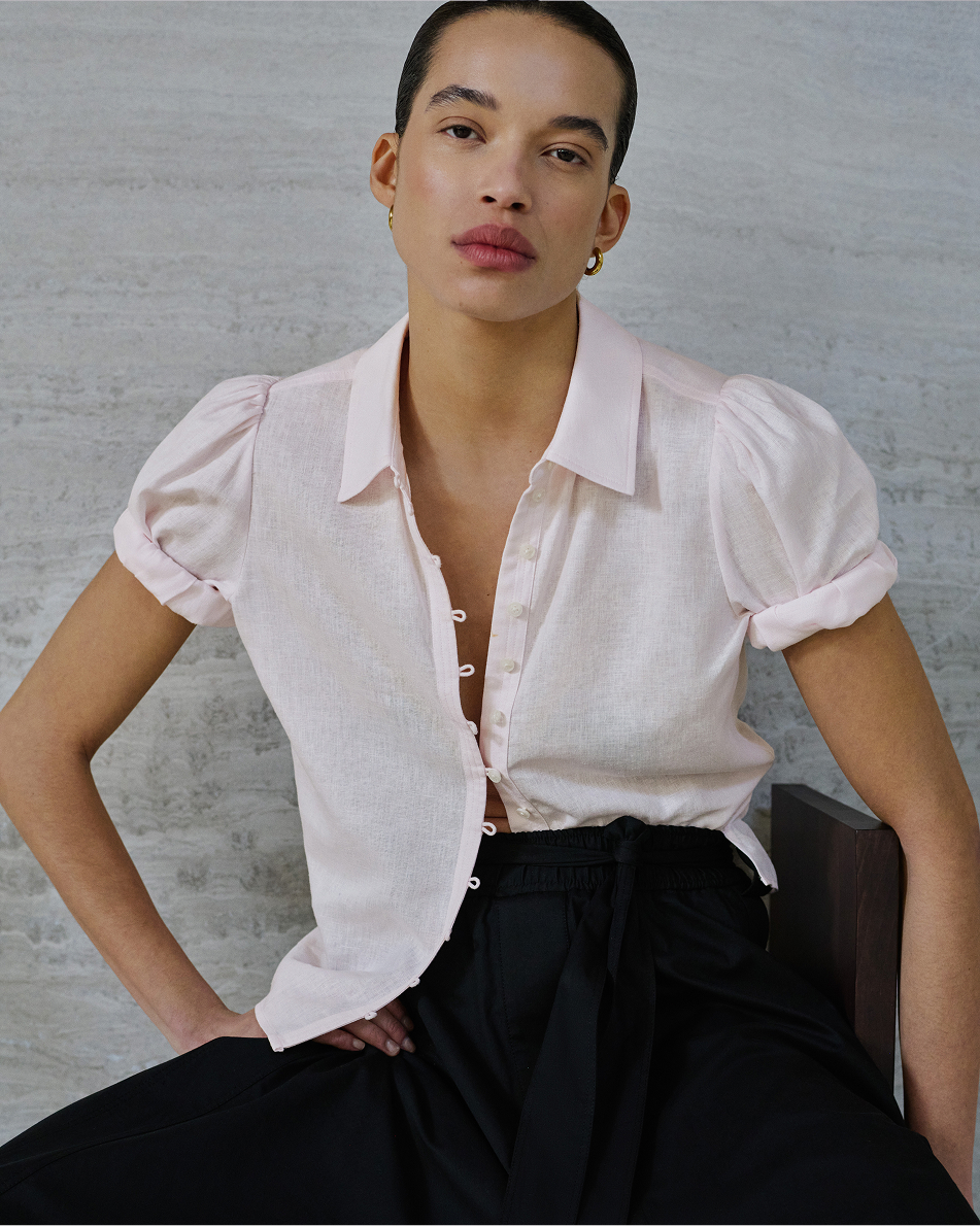 high waisted dress shorts High Waist Pintuck Detail Shorts In Chambray, L main image 1