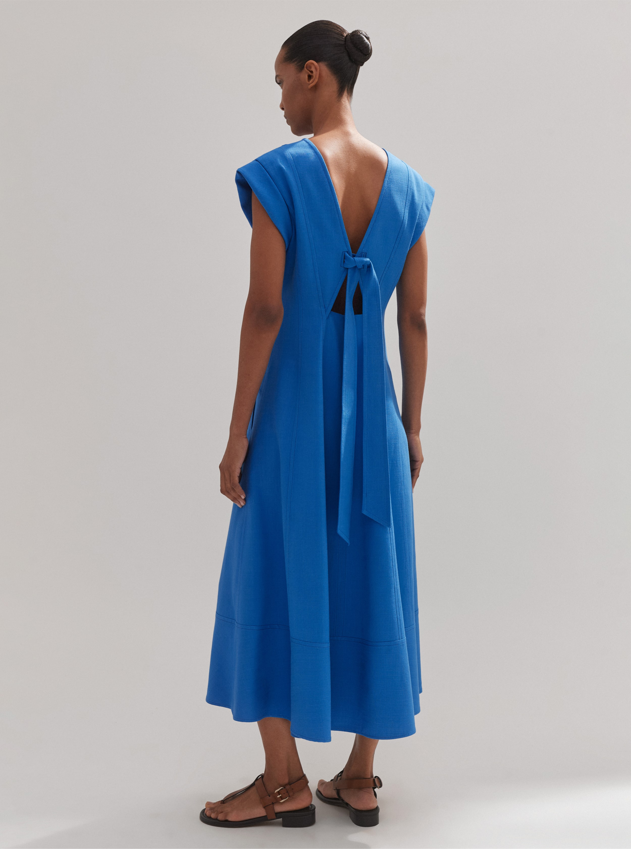 BAU♥MADDY Ribbon tied short sleeve flared long dress 10.jpg