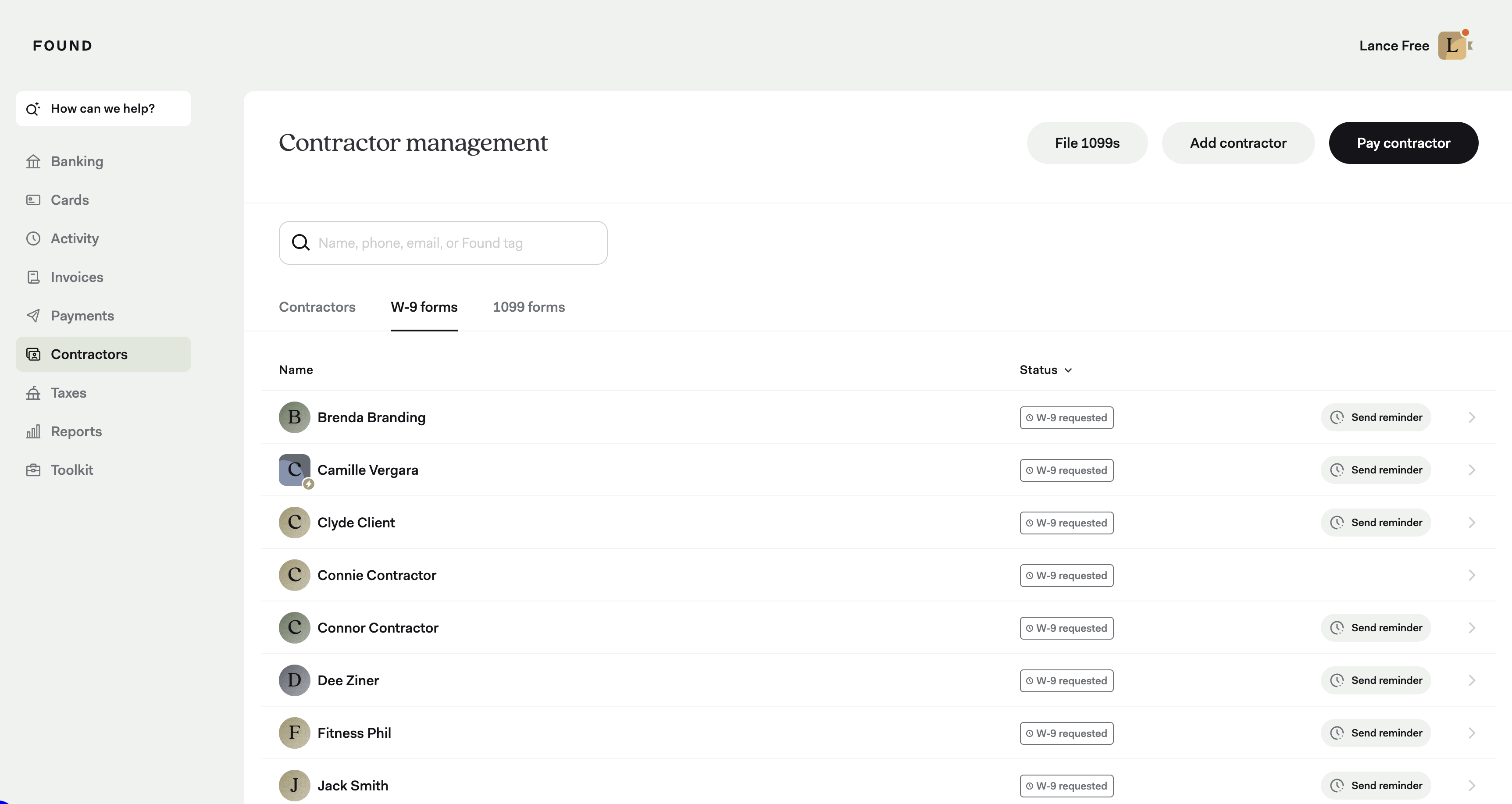 Screenshot of how to track W-9 forms from contractors