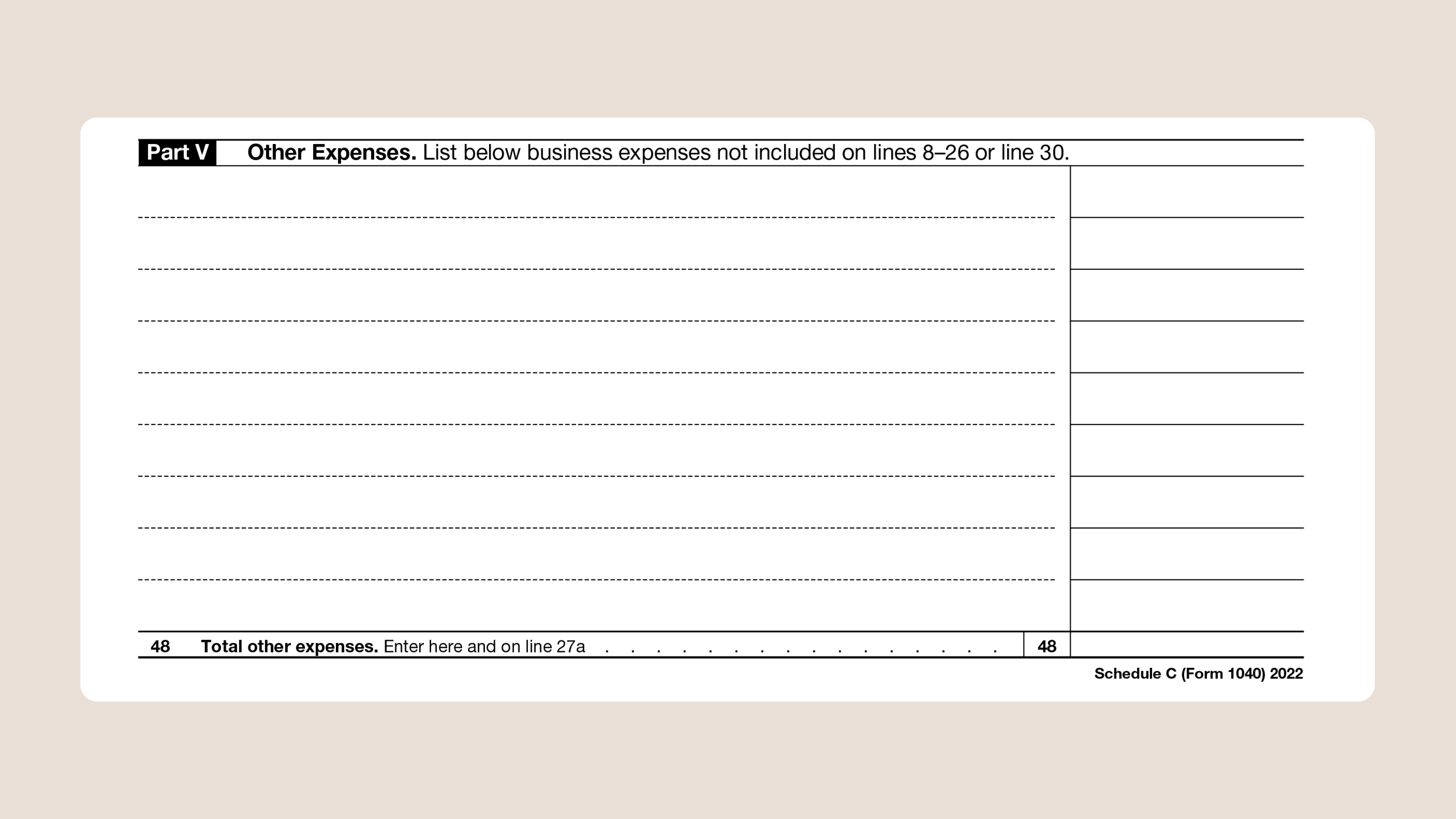 Schedule C Tax Form for Self-Employed Taxes Part V Other Expenses
