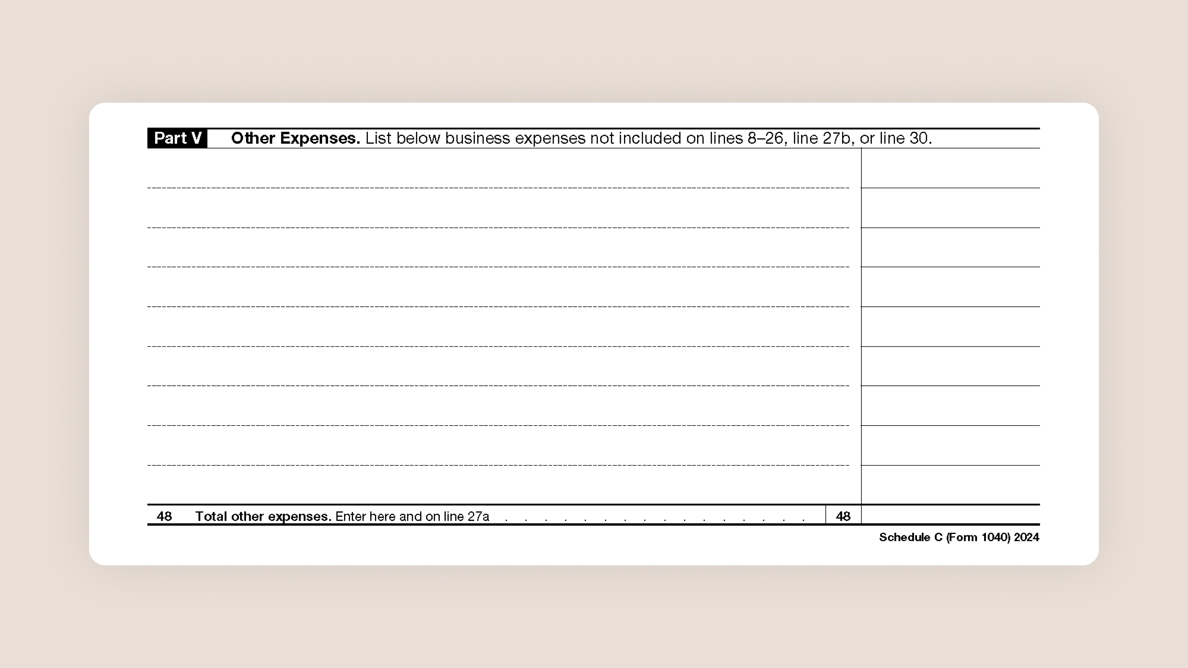 Schedule C Tax Form for Self-Employed Taxes Part V Other Expenses
