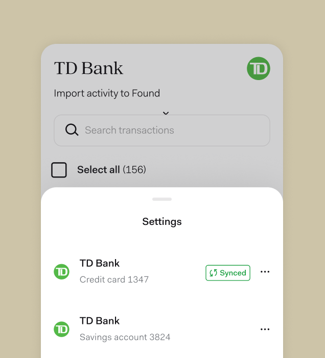 Found interface displaying bank account activity, with options to select transactions from specific accounts.