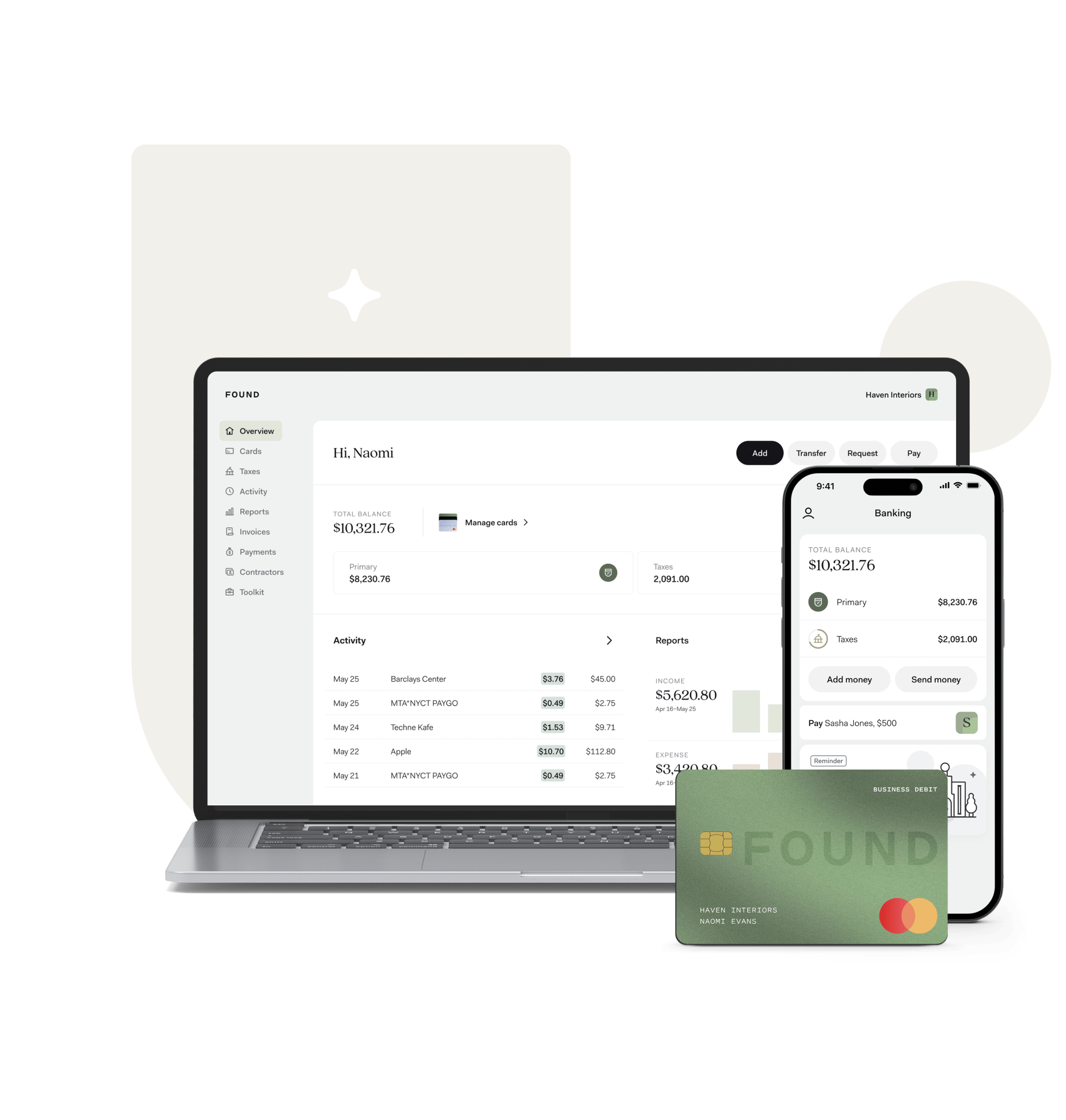 Found mobile app, desktop website, and debit card