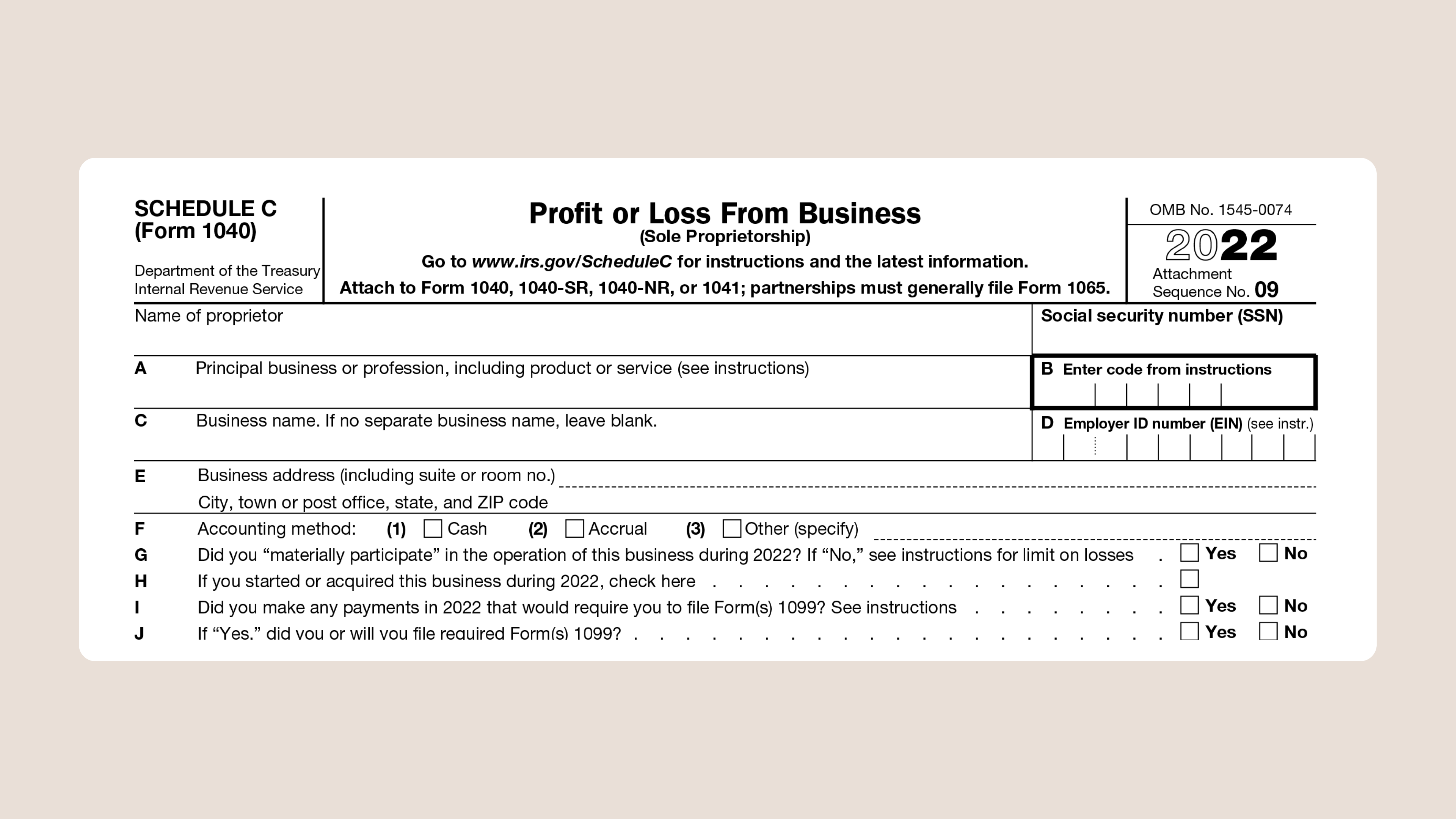 Schedule C Tax Form for Self-Employed Individuals Business Overview