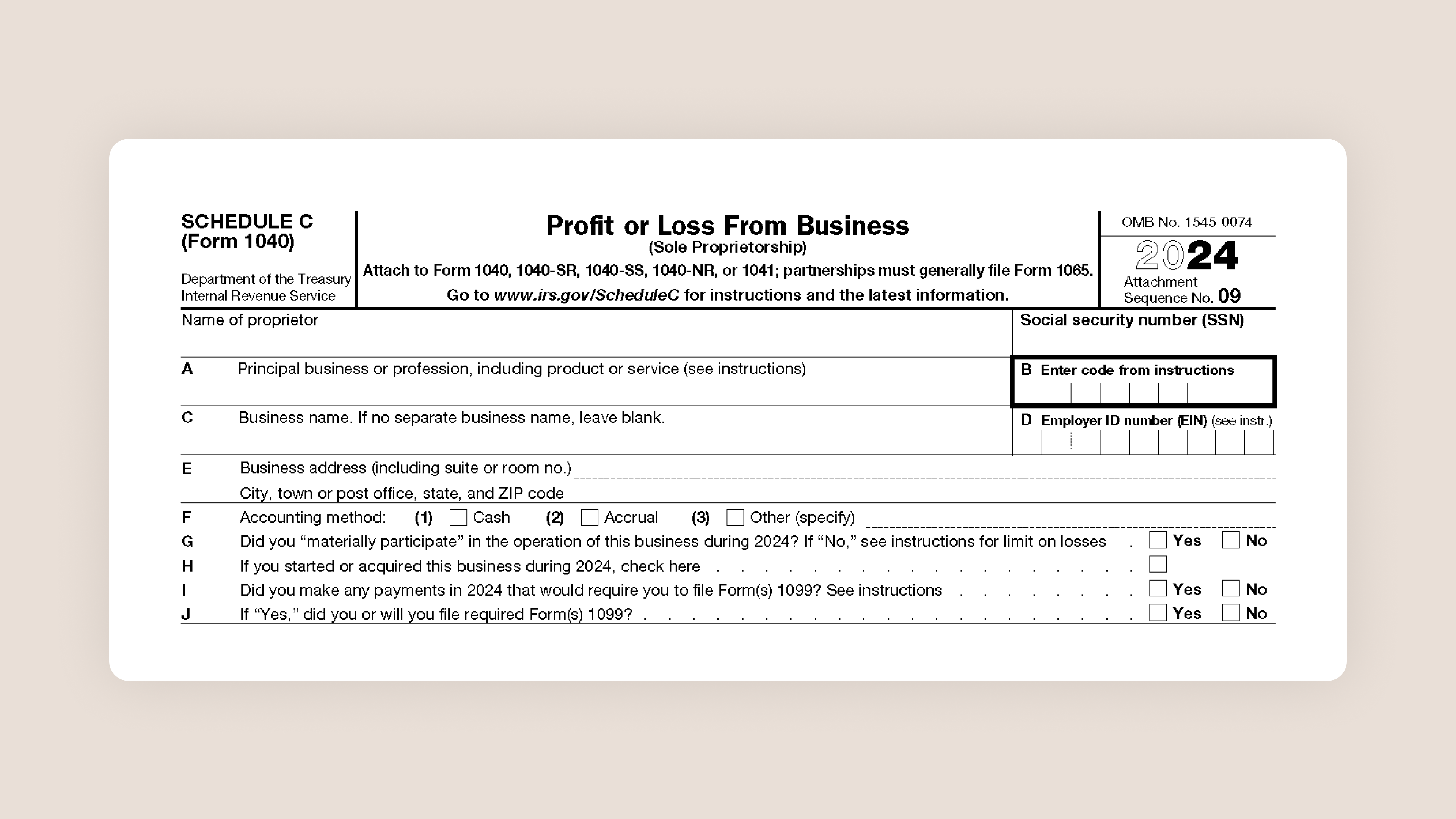 Schedule C Tax Form for Self-Employed Individuals Business Overview