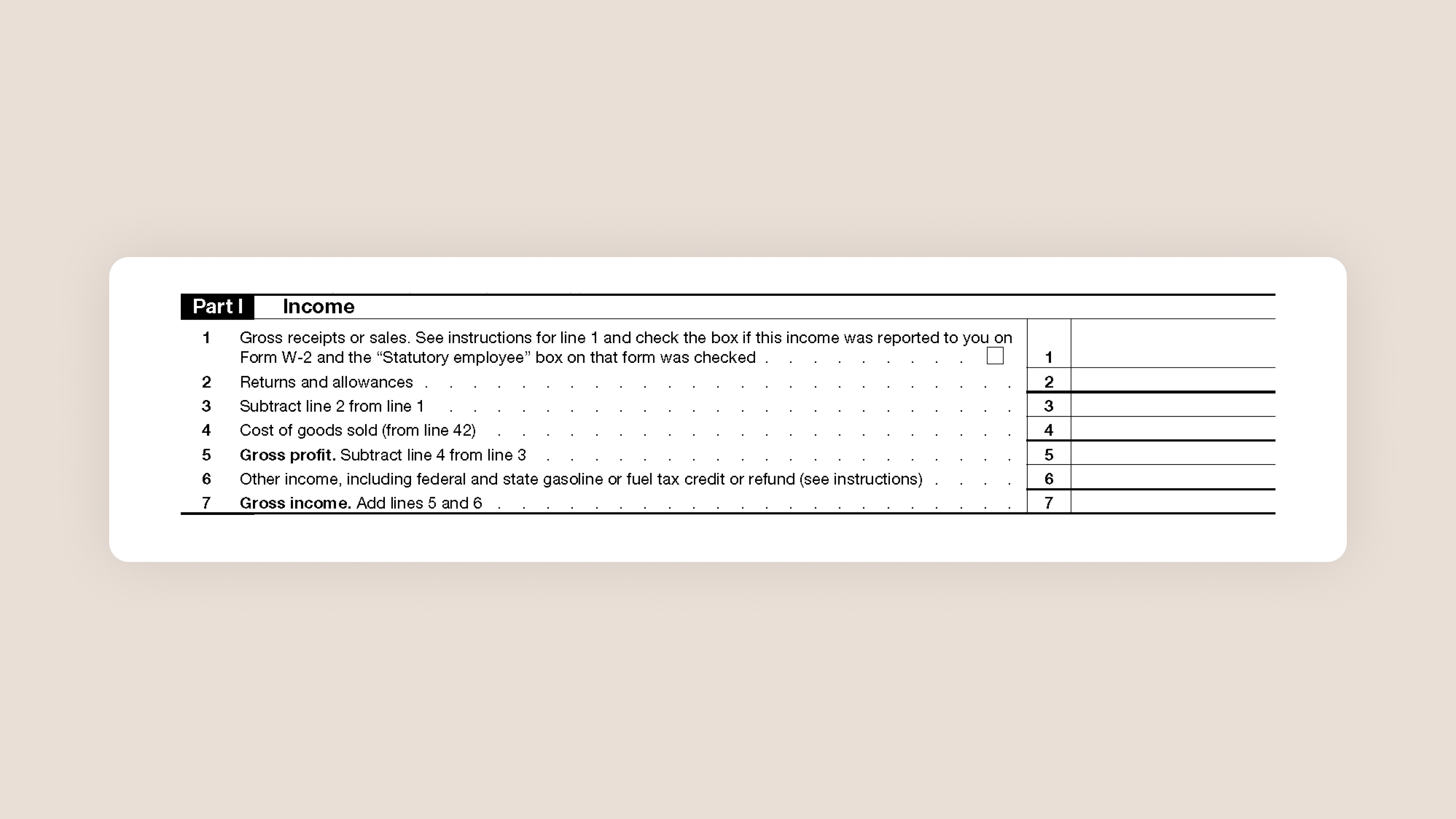 Schedule C Tax Form for Self-Employed Taxes Part I Income