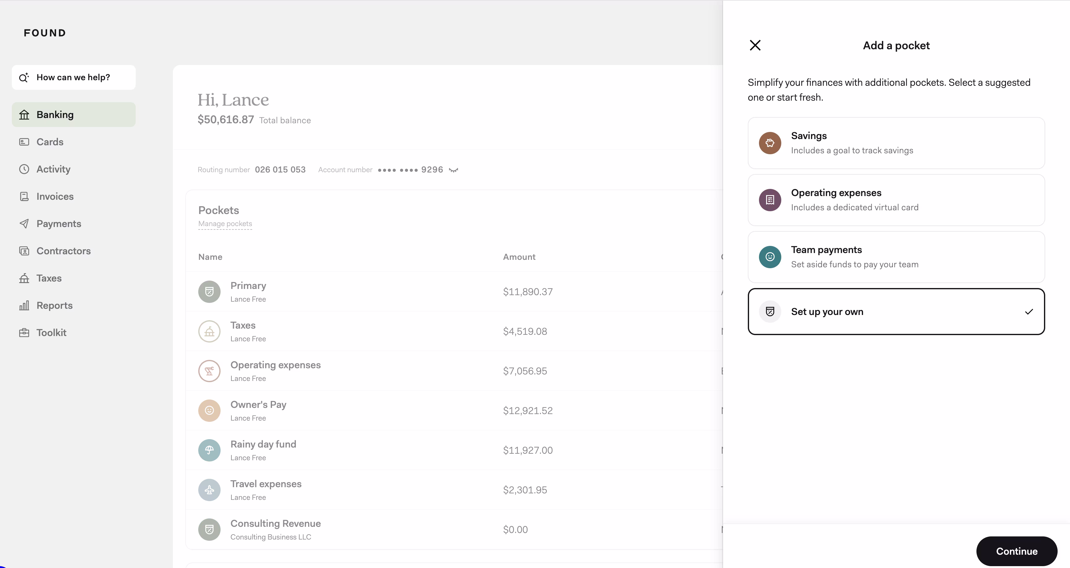 Screenshot of creating a new pocket