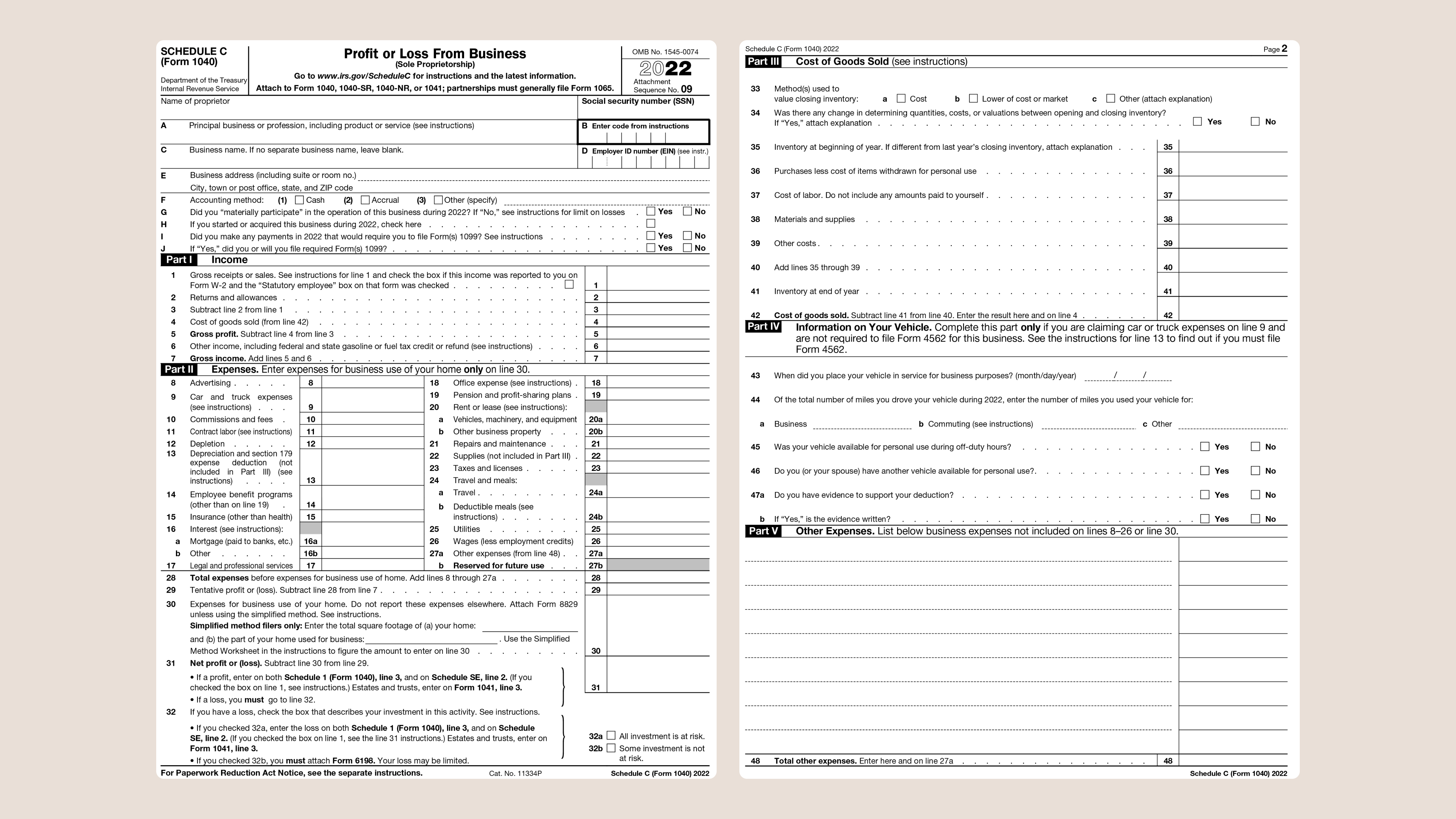 Schedule C Tax Form for Self-Employed Taxes
