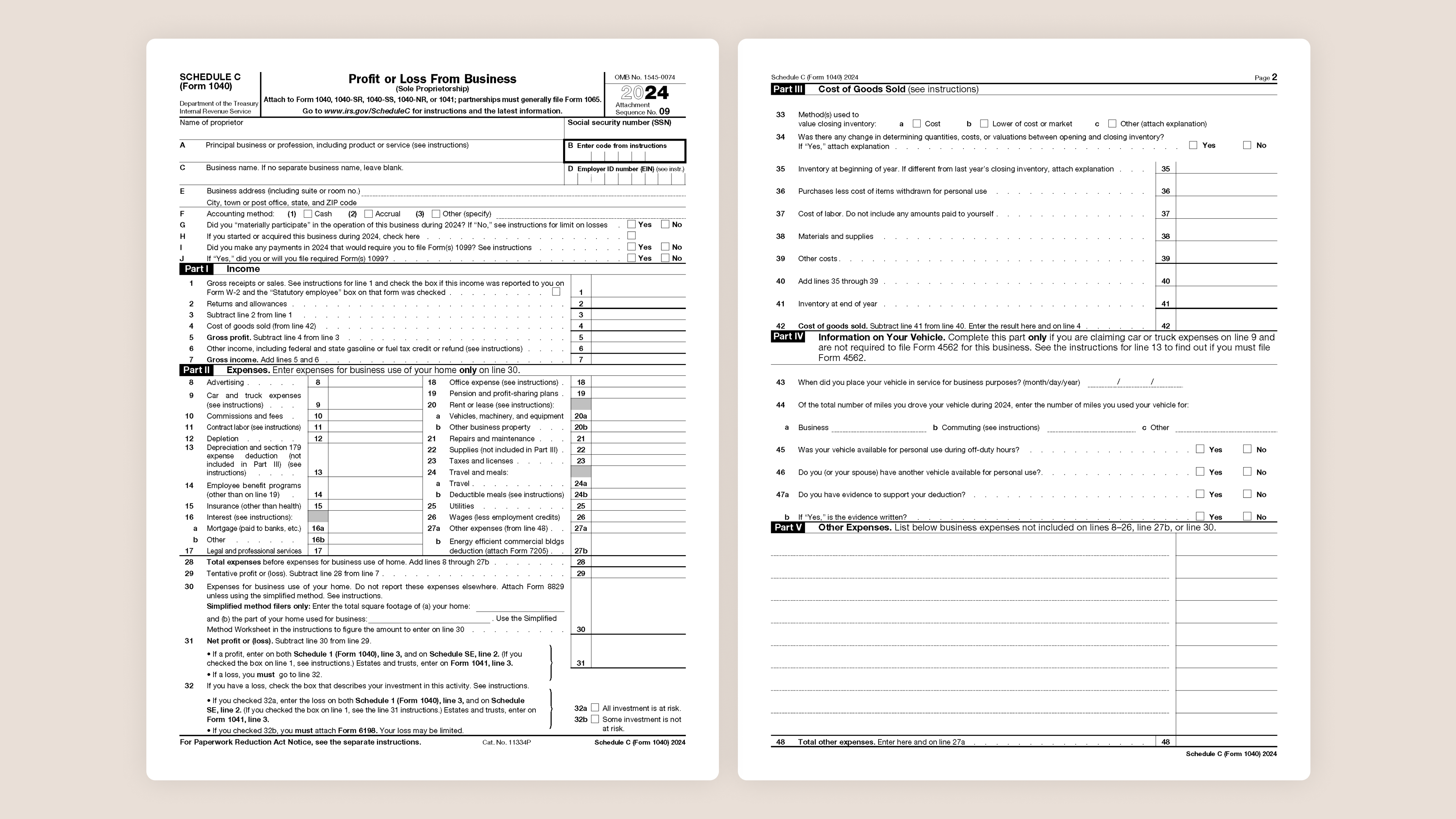 Schedule C Tax Form for Self-Employed Taxes