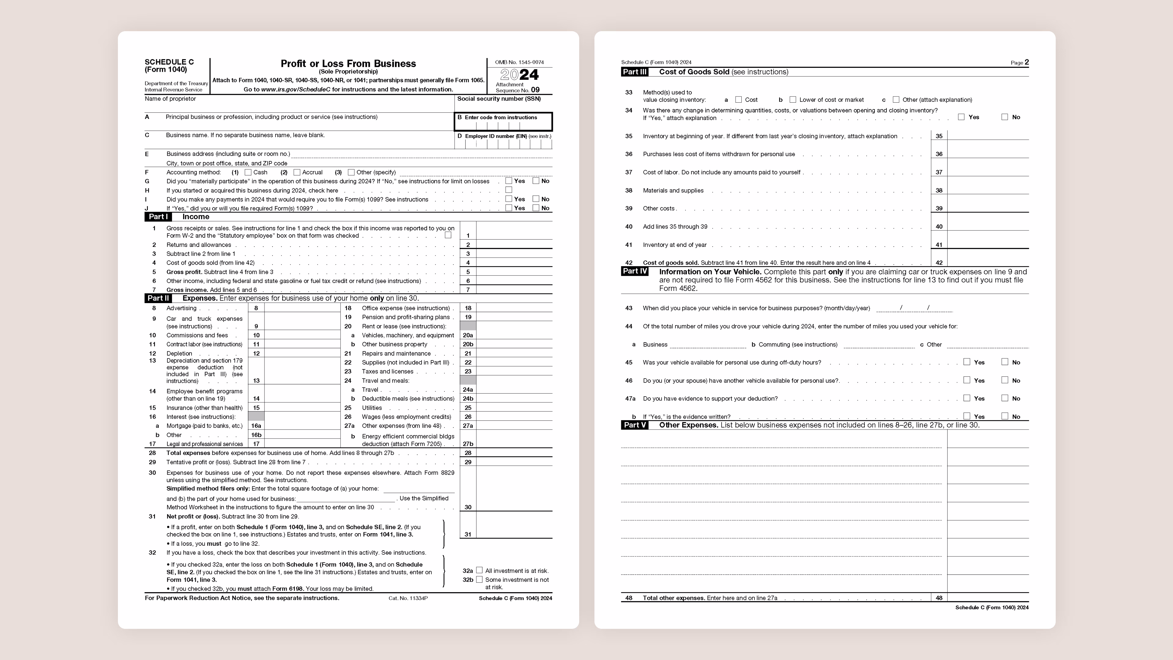 Schedule C Tax Form for Self-Employed Taxes
