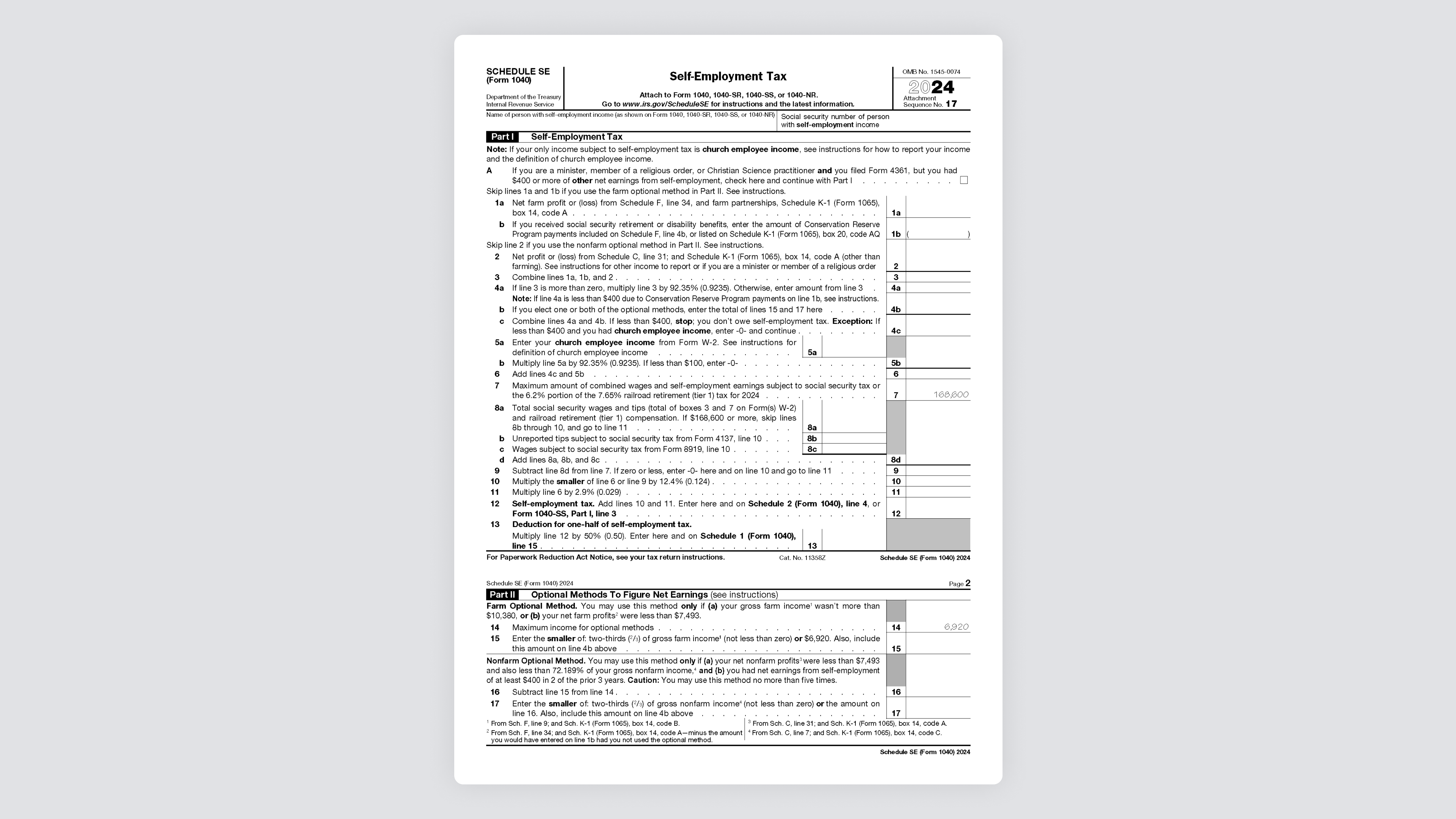 2024 Schedule SE Tax Form