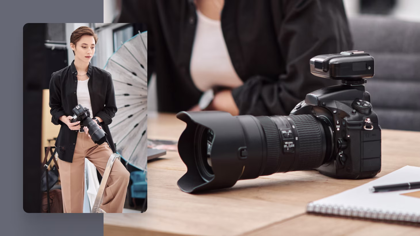 commercial photographer holding photography equipment