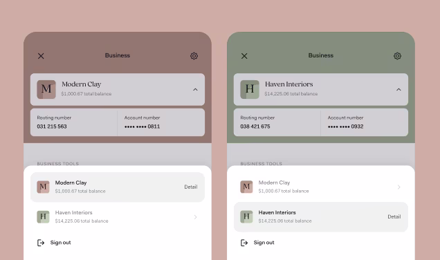 mobile image of toggling between businesses