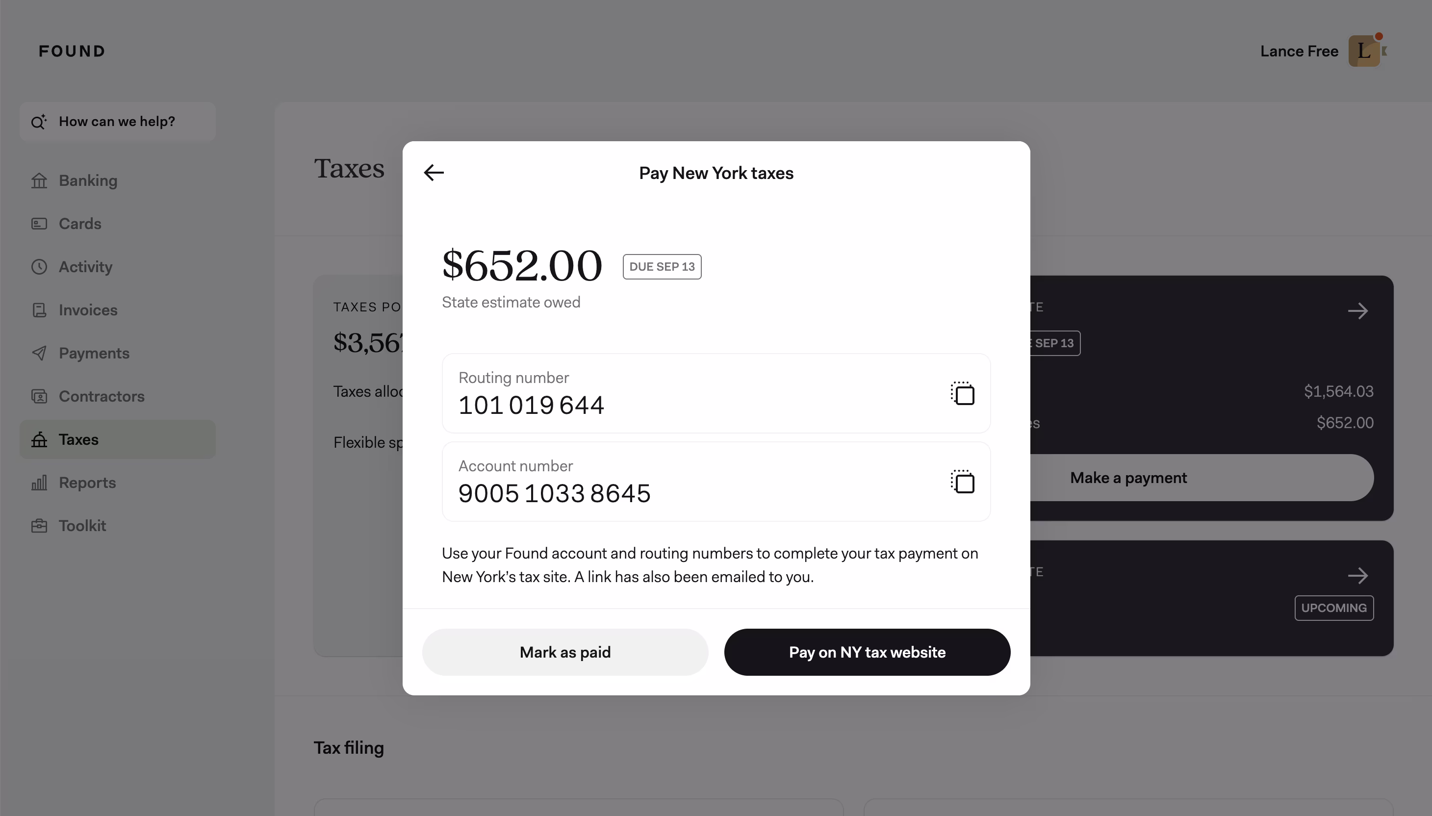 Desktop image of paying state income taxes in Found