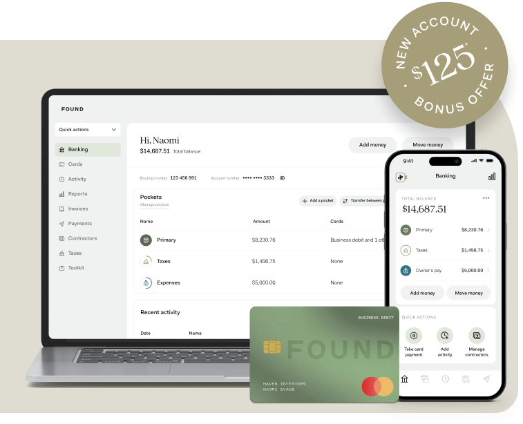 Found mobile app, desktop website, and debit card