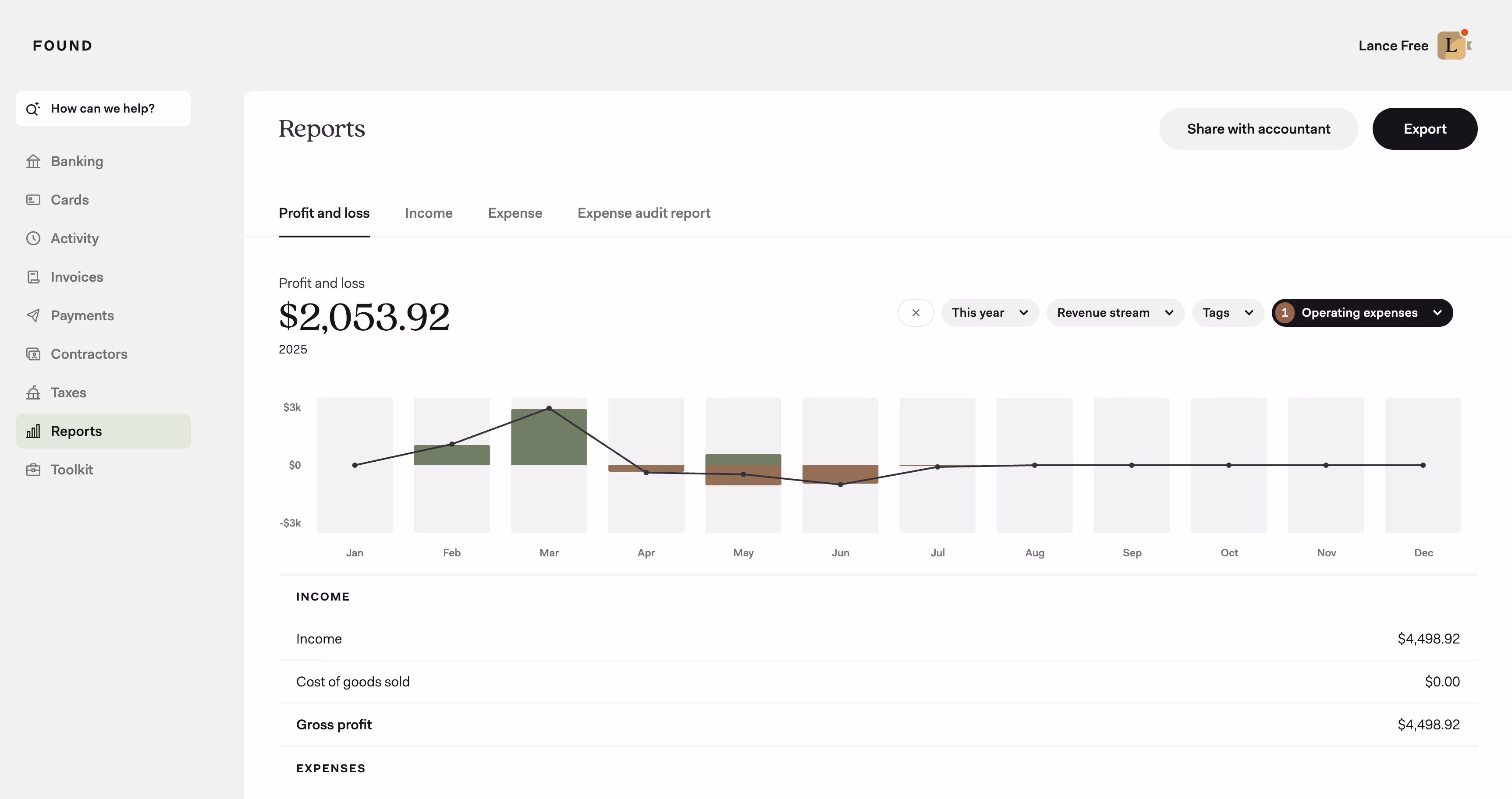 A screenshot of how to filter your reports by a Pocket such as Operating Expenses