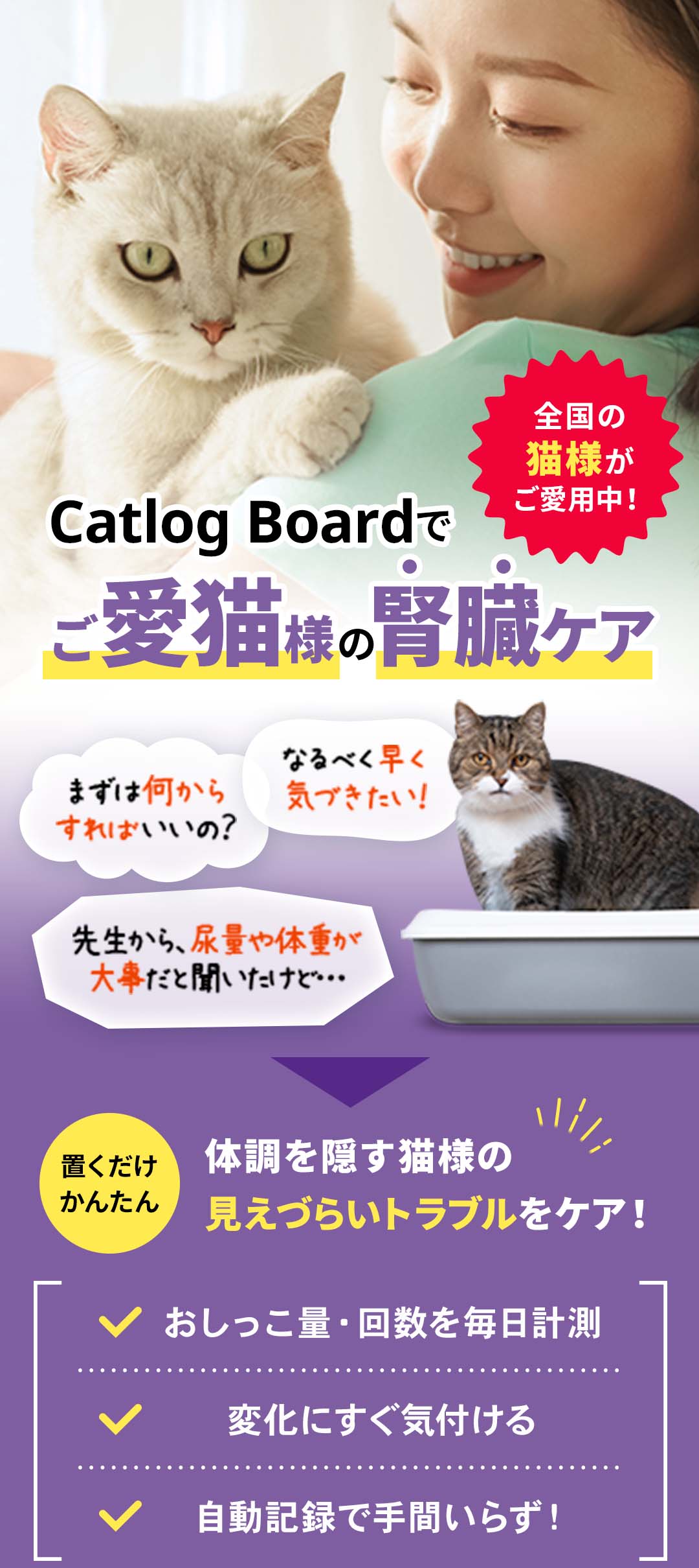 人気アイテム Catlog Board トイレの下に置く猫の健康管理 キャット 
