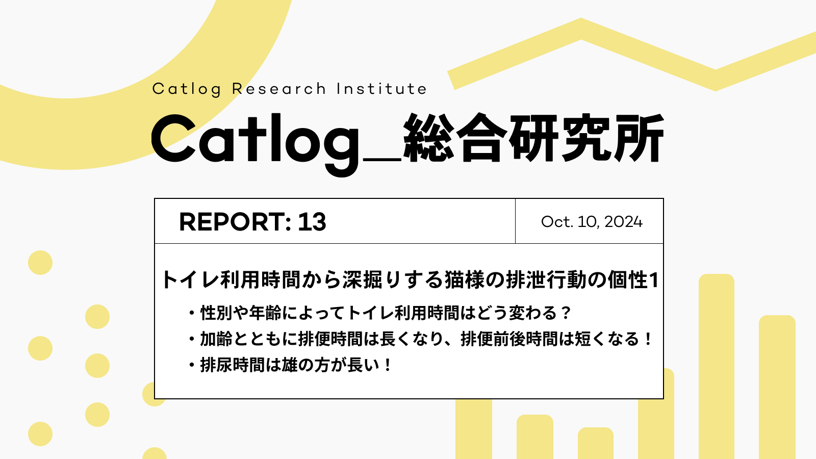 Catlog総研 第13回レポーティング! 猫様のトイレの長さはどのくらい?トイレ利用時間から深掘りする排泄行動の個性1:性別・年齢間の比較