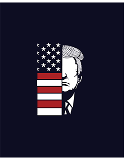 american flag split with Trumps face
