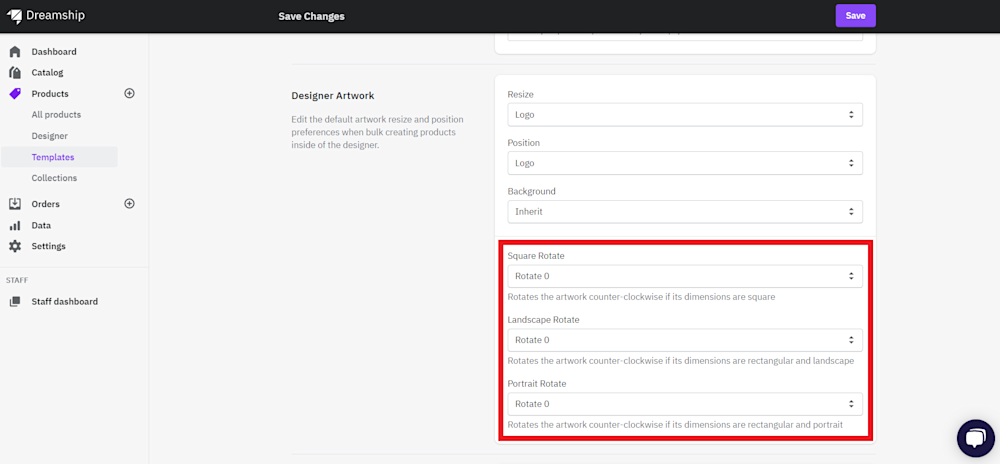 Select rotation settings