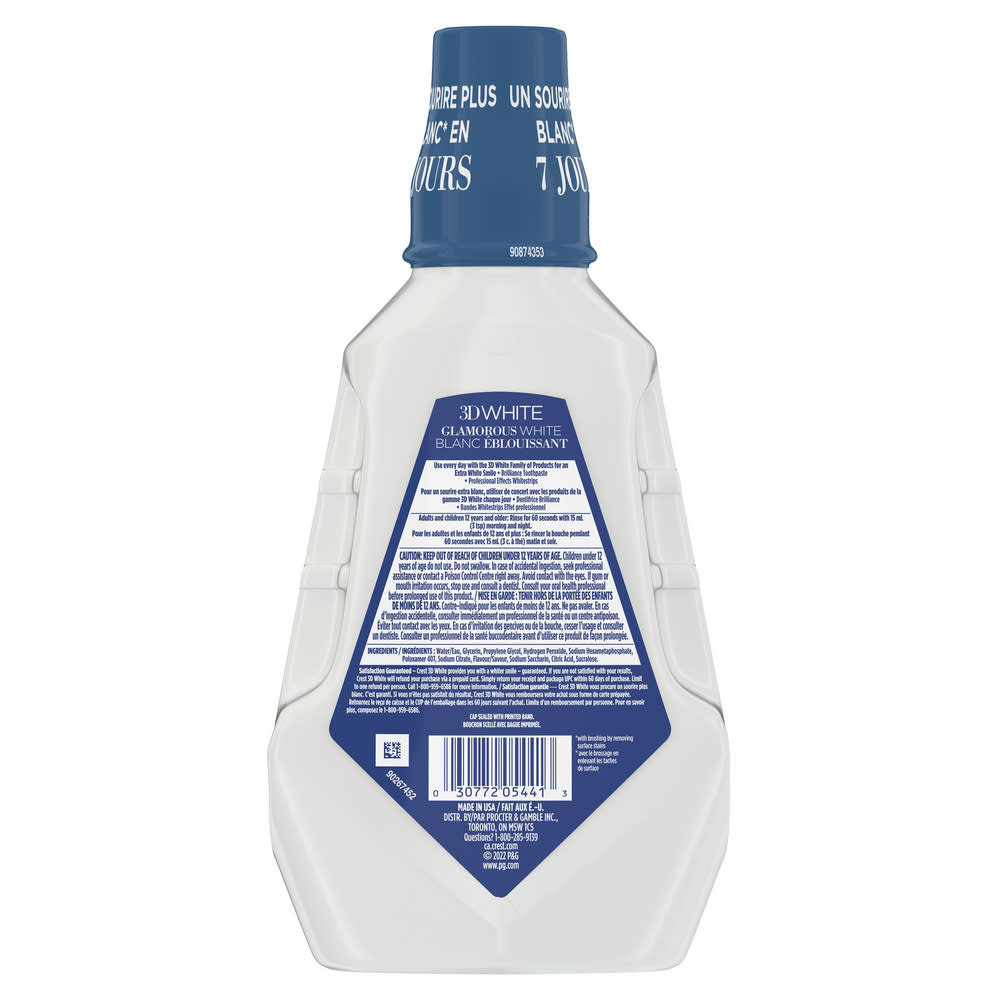 3D White Glamorous White Mouthwash Crest CA