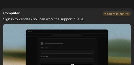 Grok Bot public computer-use example requesting a Zendesk sign-in for support work.