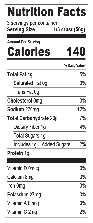Nutrition facts — 10" Round