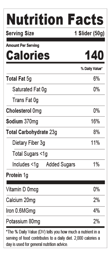 Nutrition facts — 3” Slider Bun