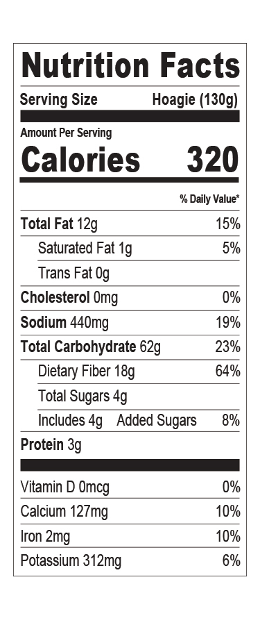 Nutrition facts — 12" Ancient Grain Hoagie Roll
