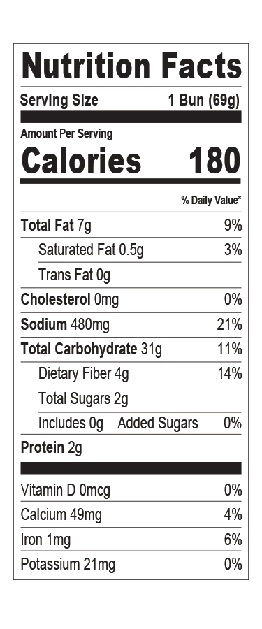 Nutrition facts — 4" White Hamburger Bun