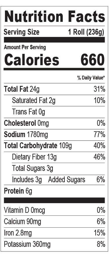 Nutrition facts — 7” White  Soft Roll