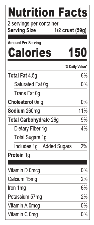Nutrition facts — 8" Round