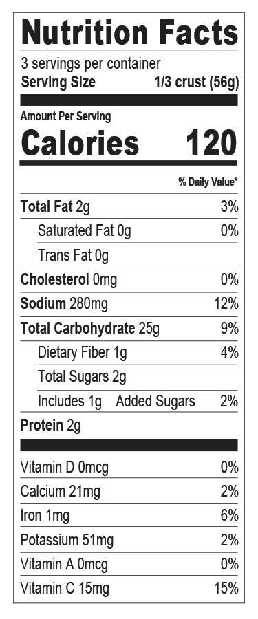 Nutrition facts — 12" Round