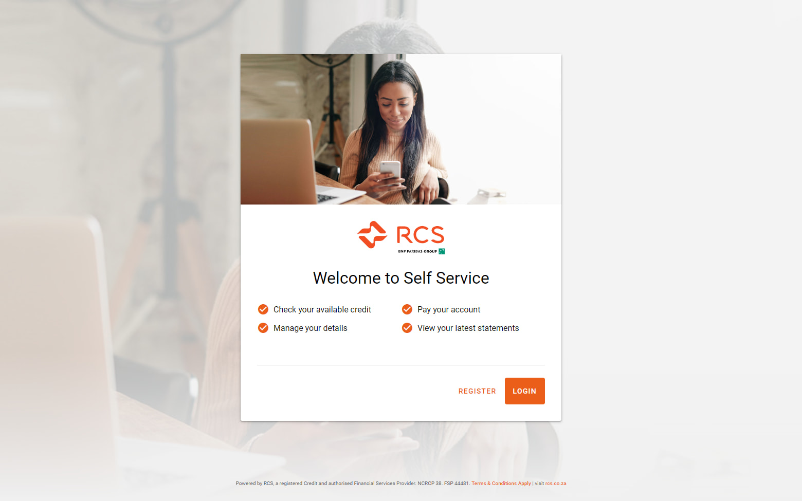 RCS Self Service Home Screen