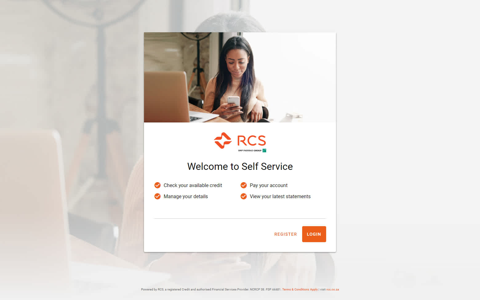 RCS Self Service Home Screen
