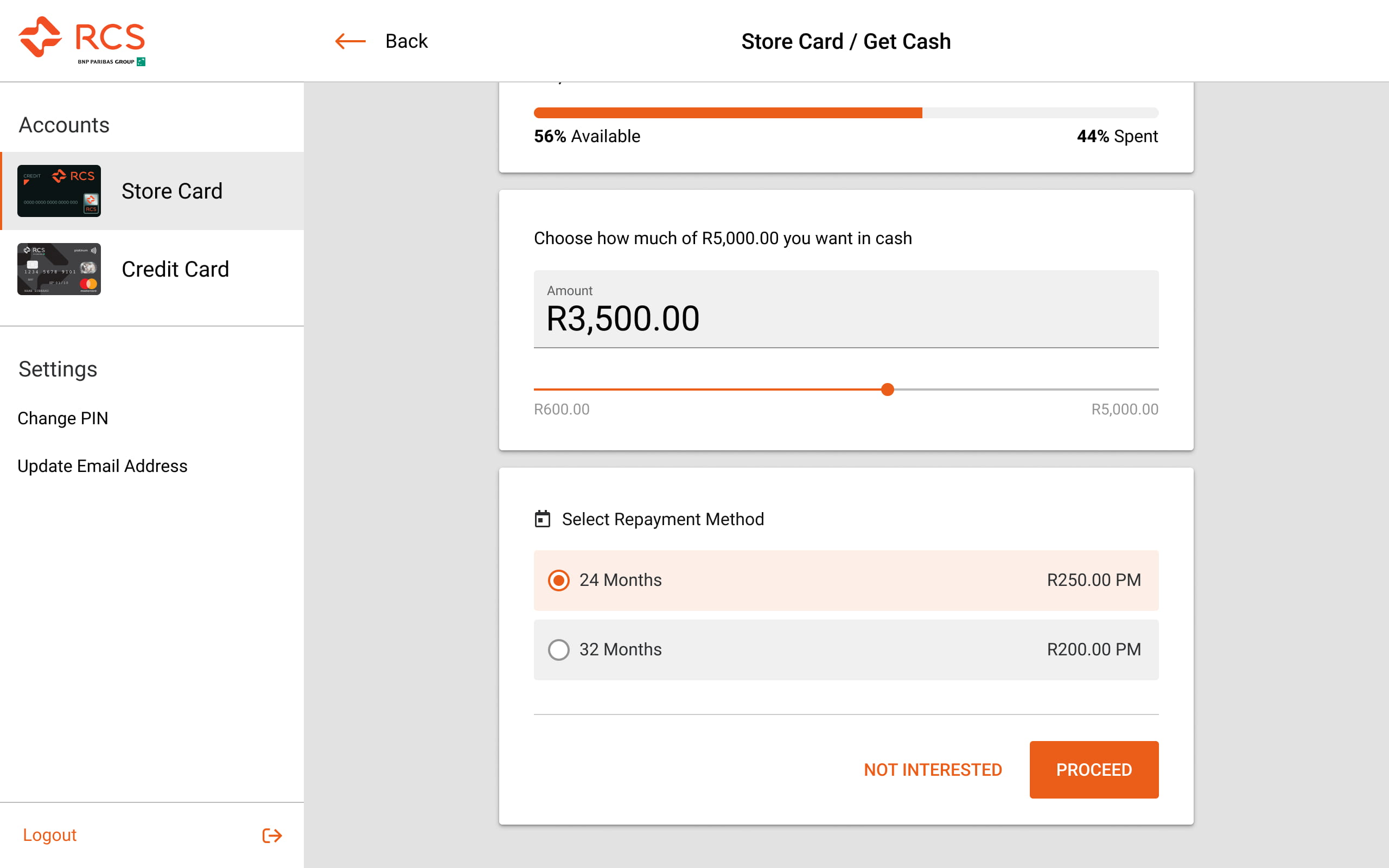 RCS Self Service Get Cash Flow