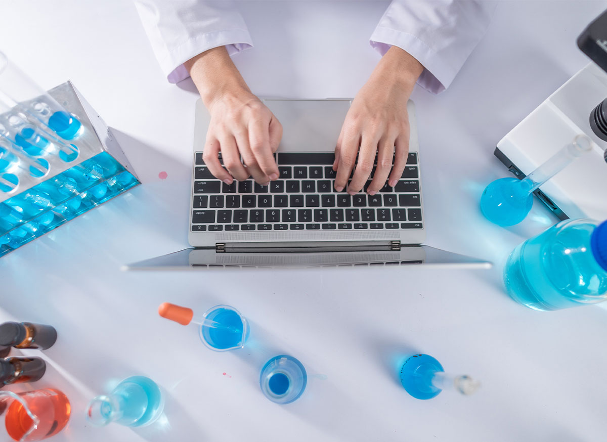 Scientist using laptop