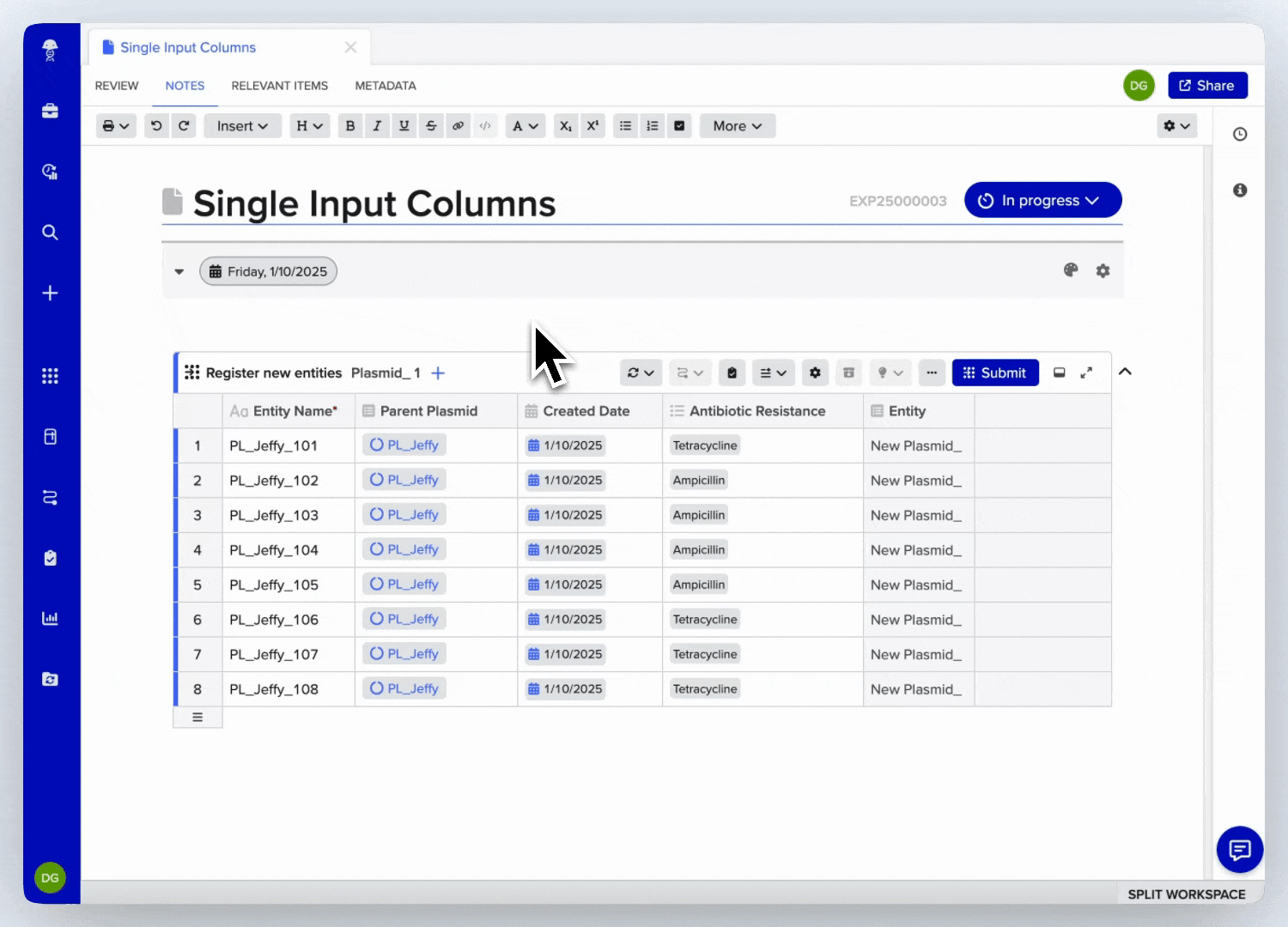 Notebook in Notebook: single input columns