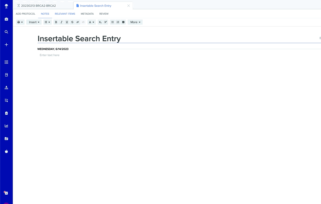 Benchling experience updates - insert search into entry