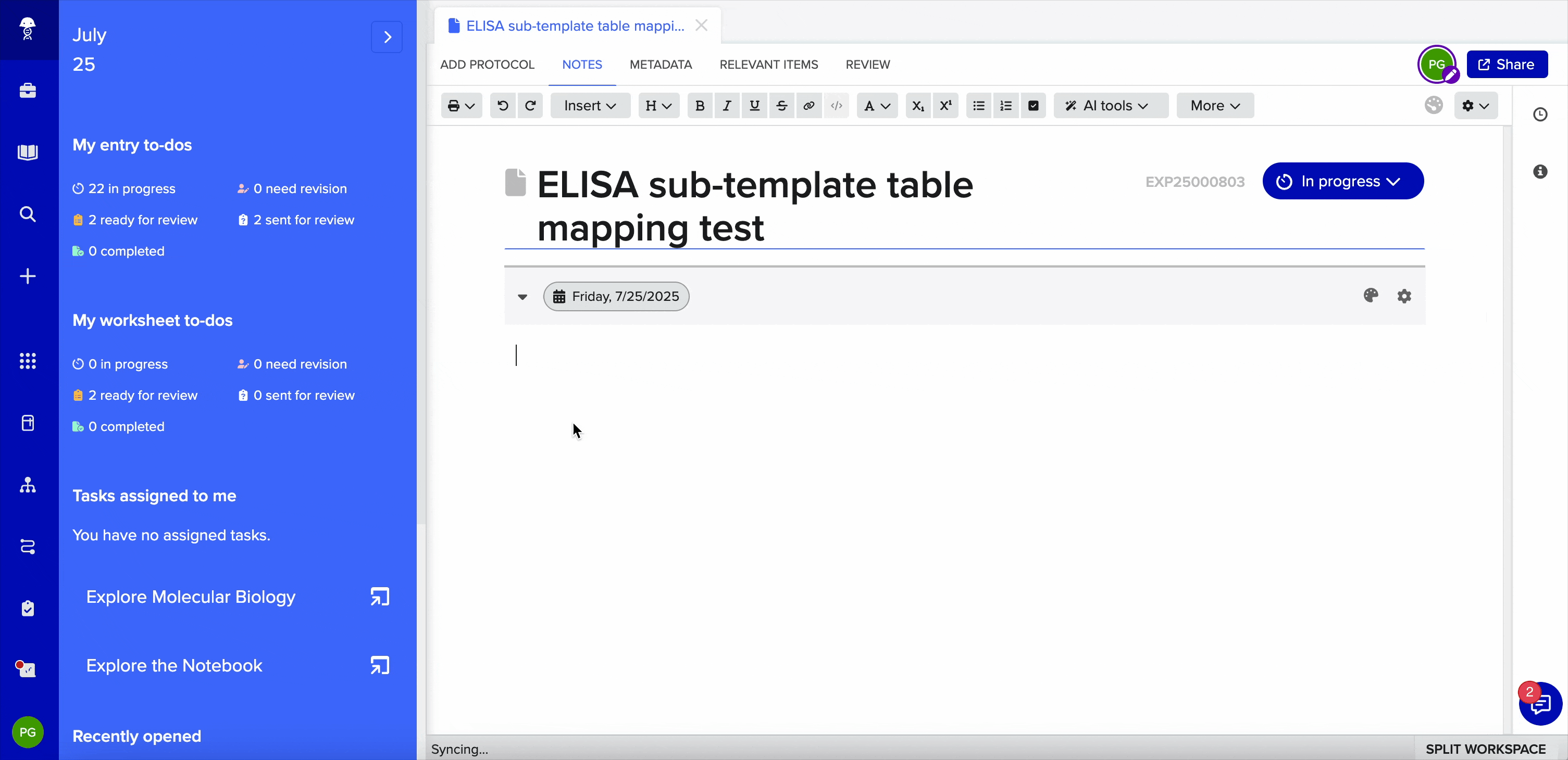 Table mapping in sub-templates