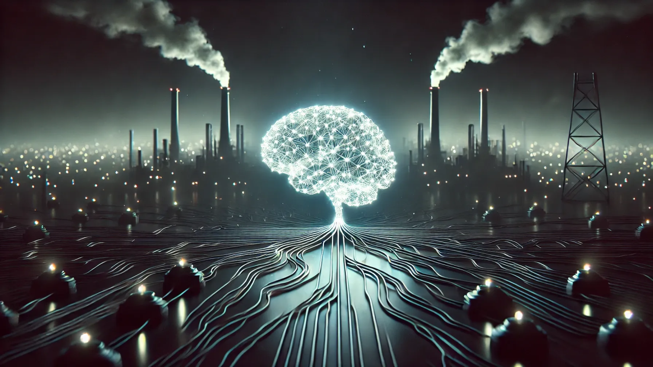 graphic of AI with energy plant towers