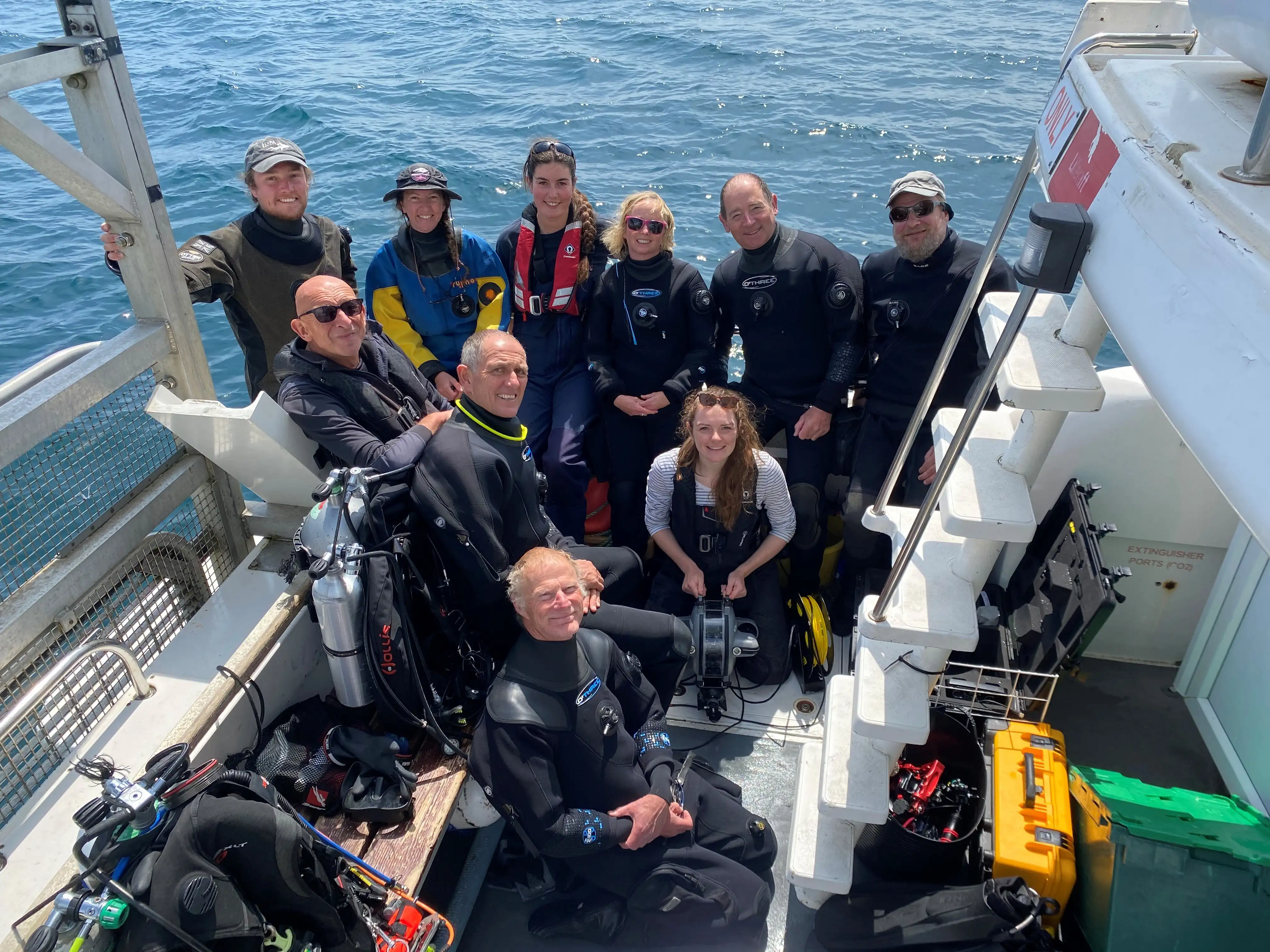 Natural England - Maerl dive survey team photo on the boat 