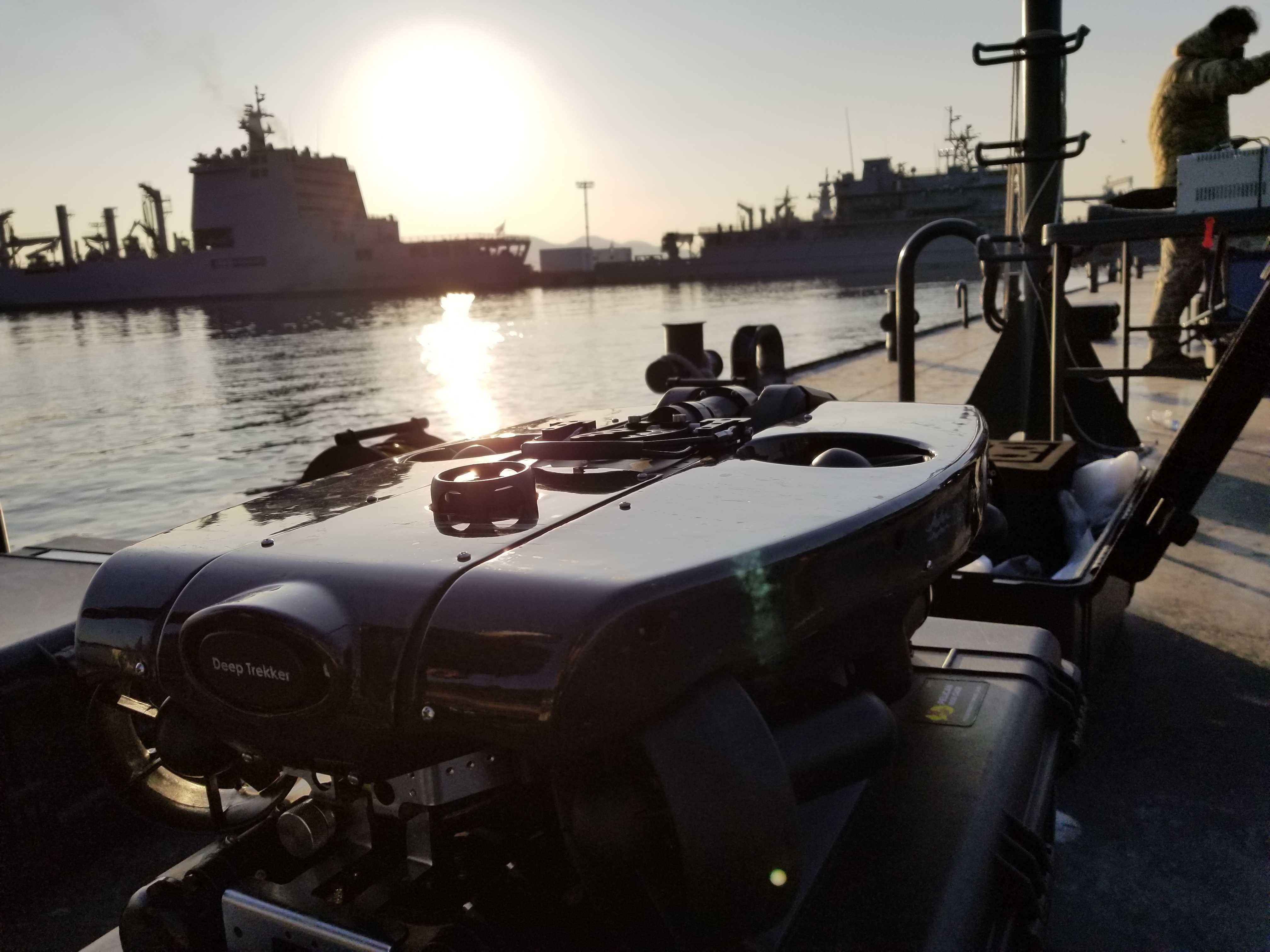 Deep Trekker ROV onboard vessel for minehunting operation