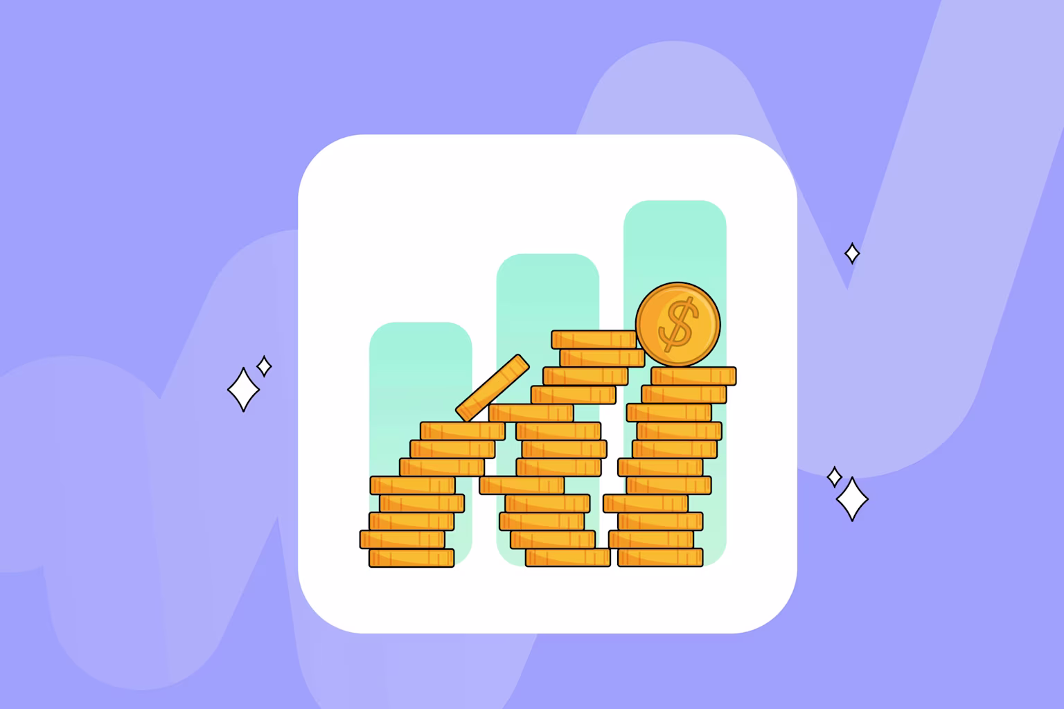 Coin chart with bars representing higher costs and inflation against a purple Greenlight background